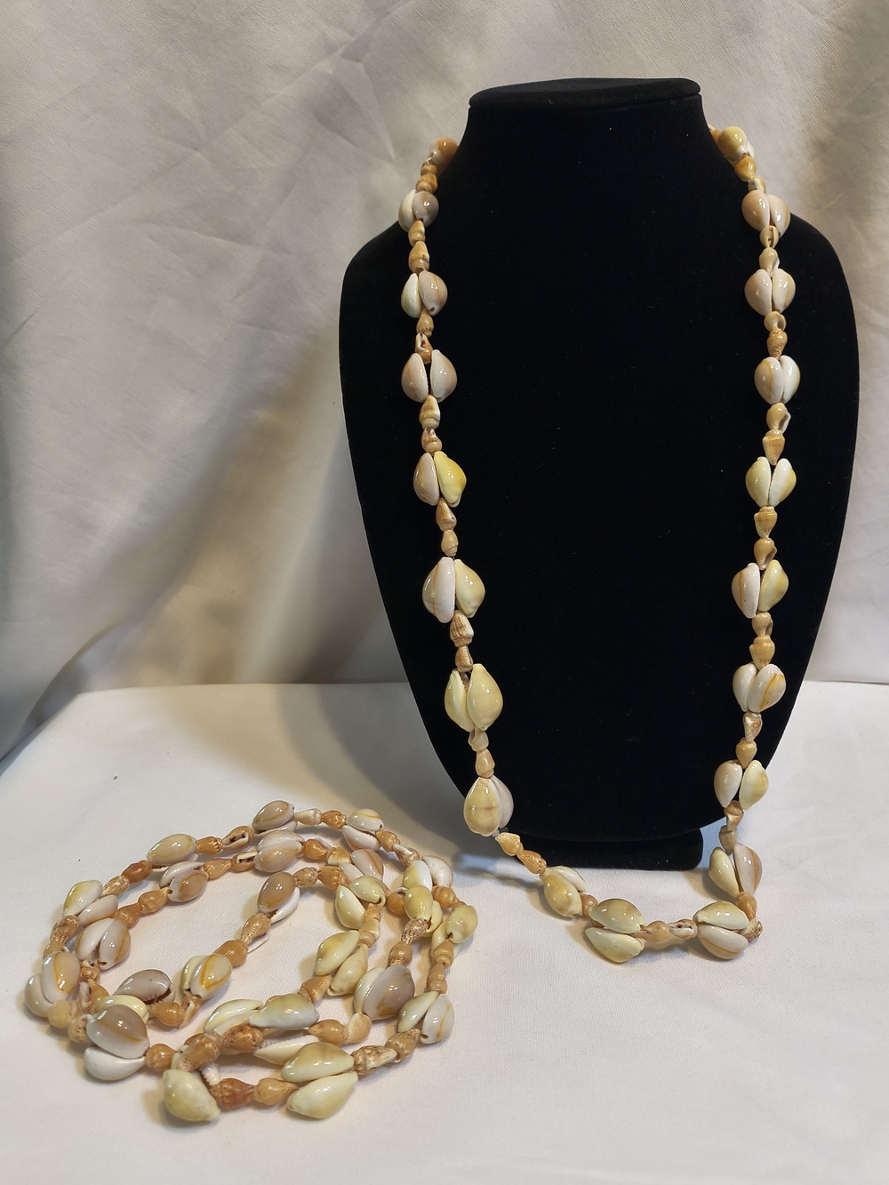 Sea Shell Bead Long Necklaces (2) - Cream & Tan